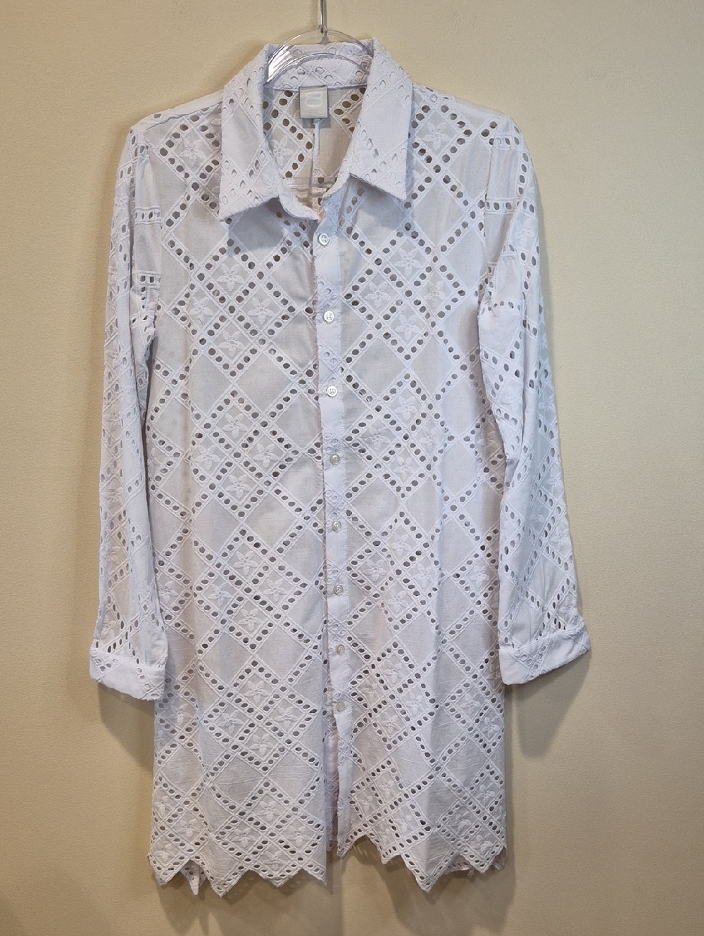 White Eyelet Button-Front Swim Coverup. Made In Italy - Picture 12 of 12